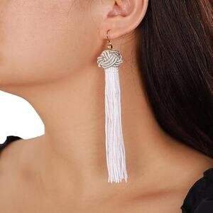 Long Tassel Dangle Drop Earrings Statement Handmade Thread Fringe Knot Earrings